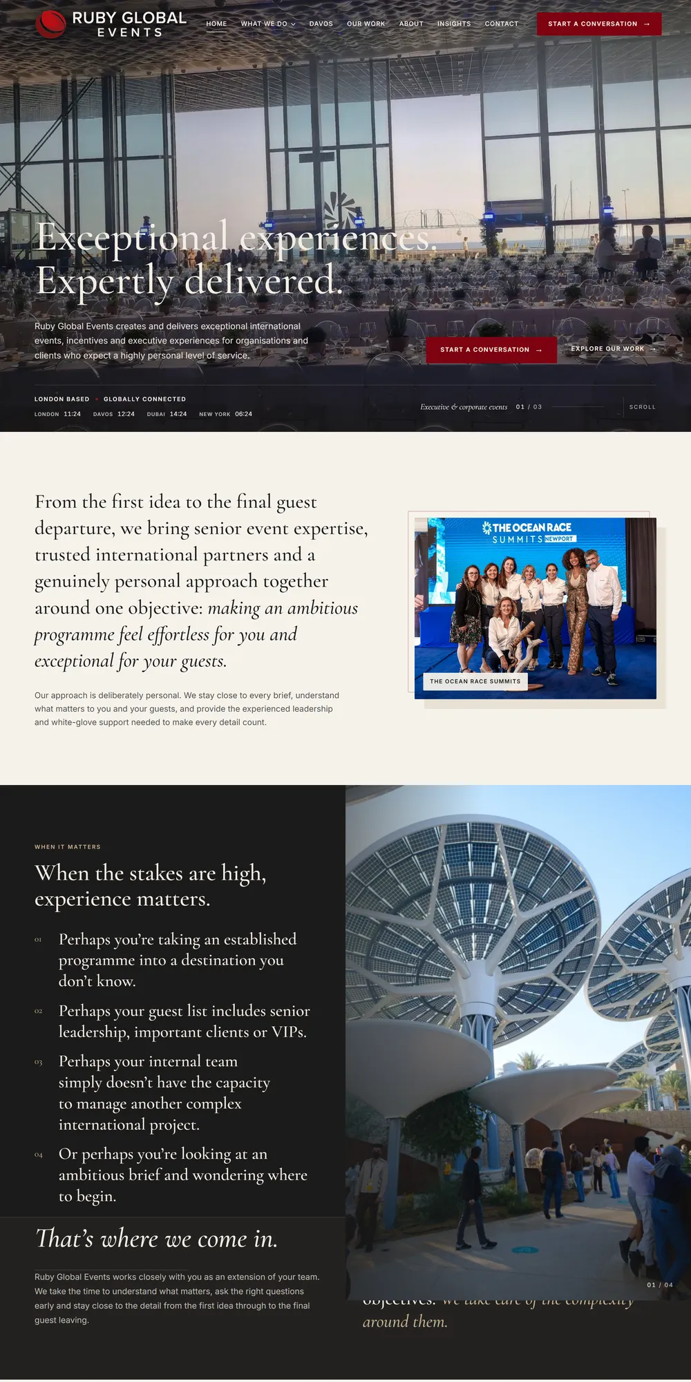 The homepage design we produced for Ruby Global Events