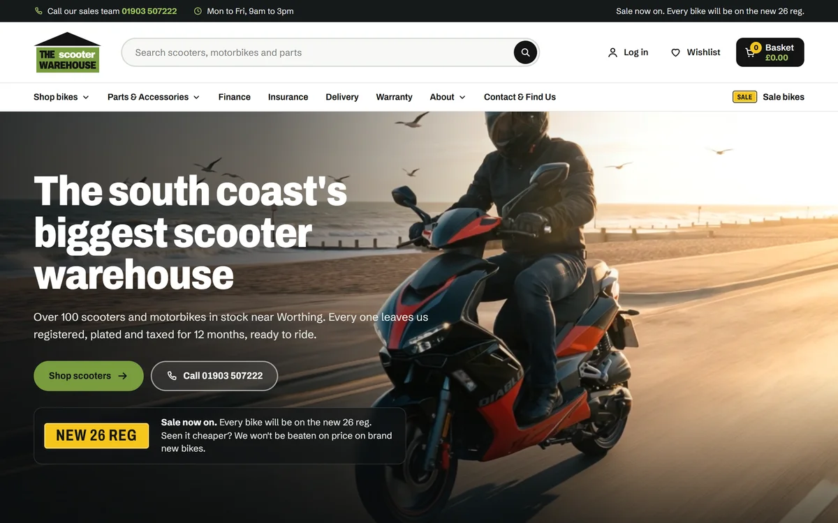 The homepage design we produced for The Scooter Warehouse