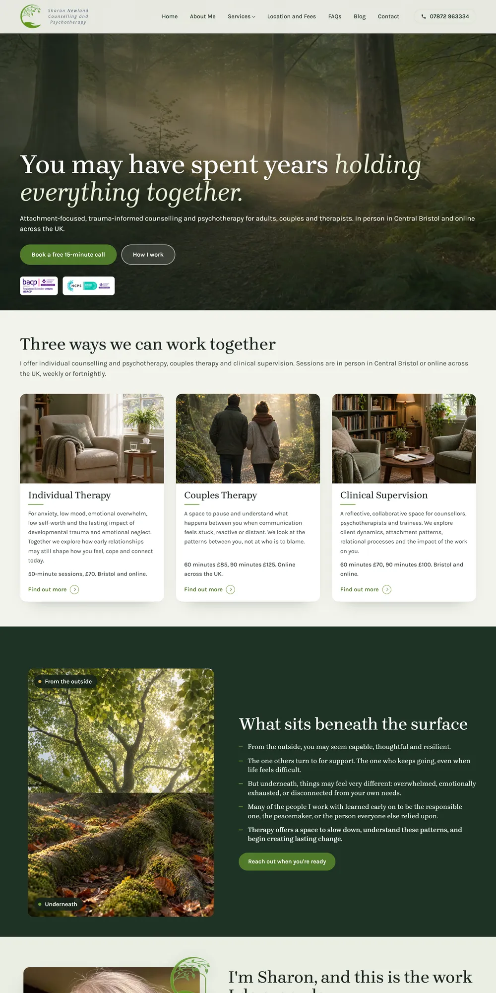 The homepage design we produced for Sharon Newland