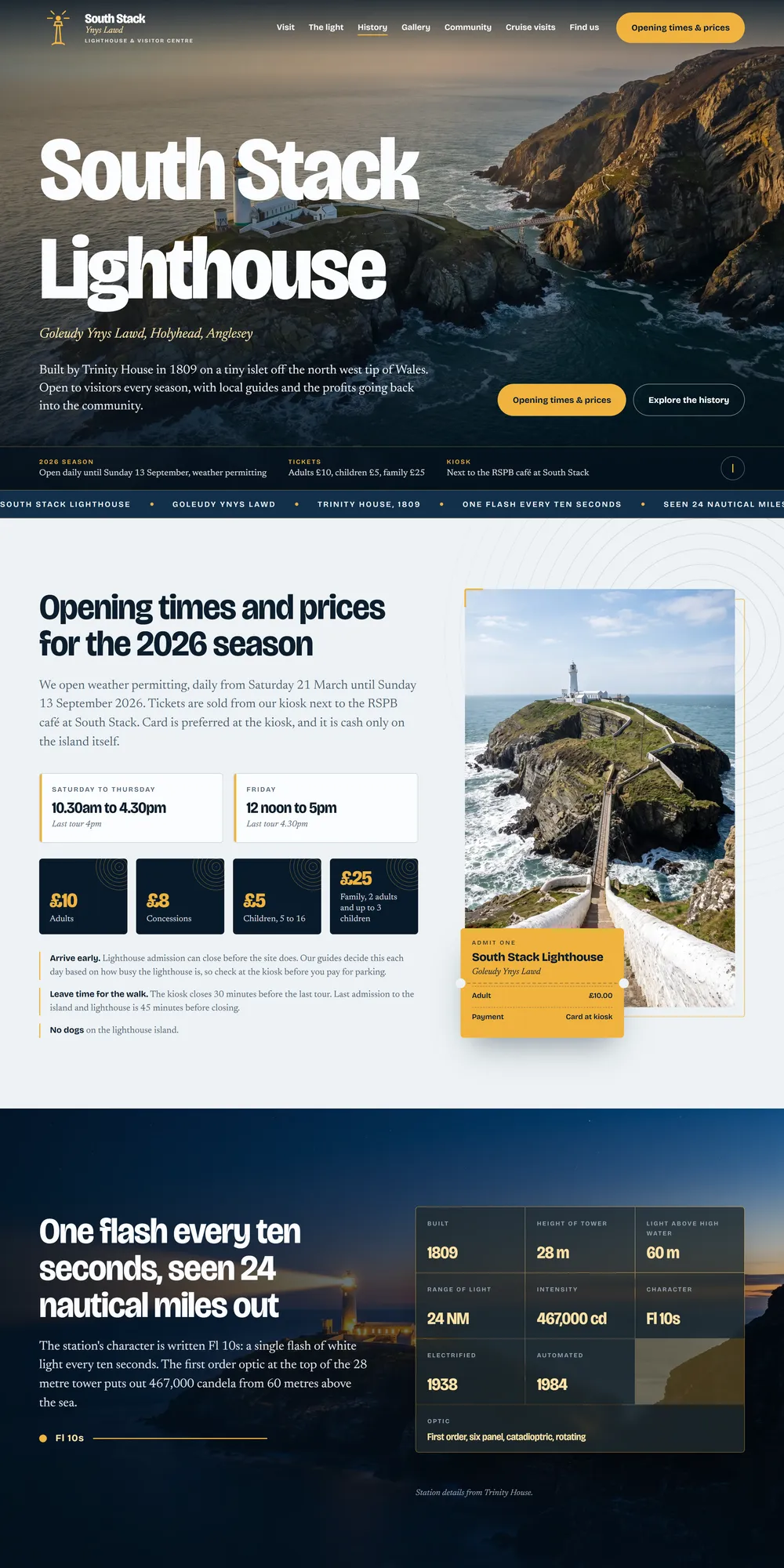 The homepage design we produced for South Stack Lighthouse