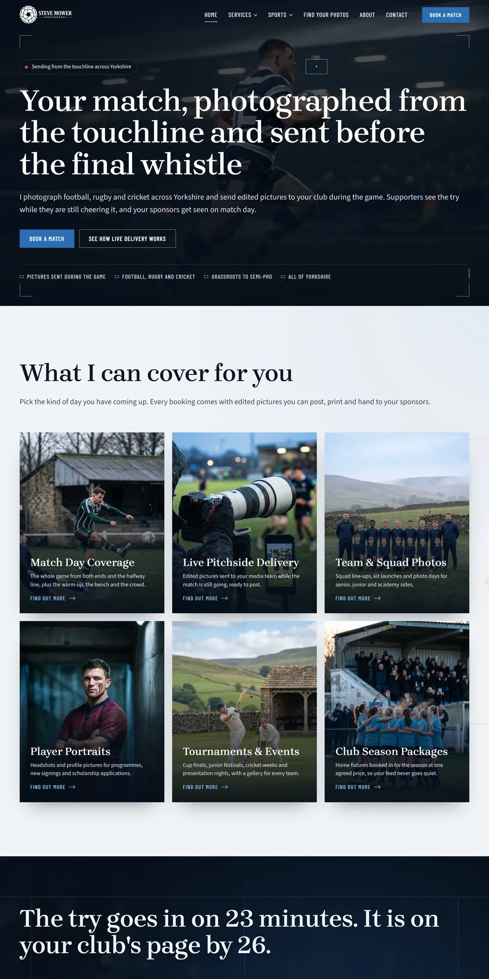The homepage design we produced for Steve Mower Photography