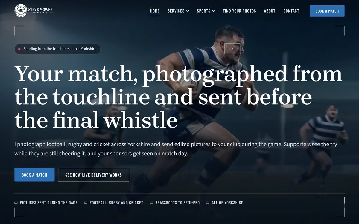 The homepage design we produced for Steve Mower Photography