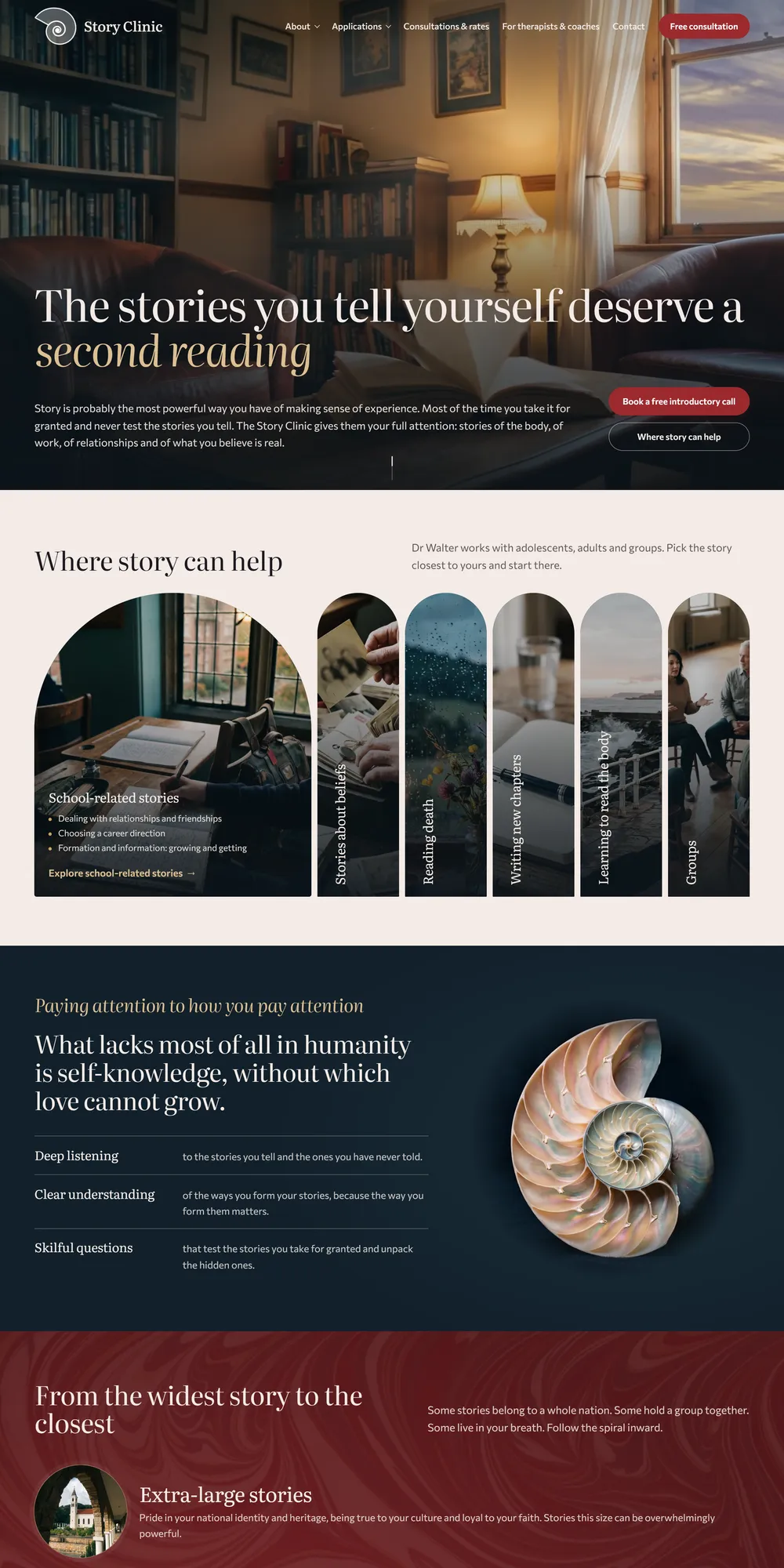 The homepage design we produced for Story Clinic