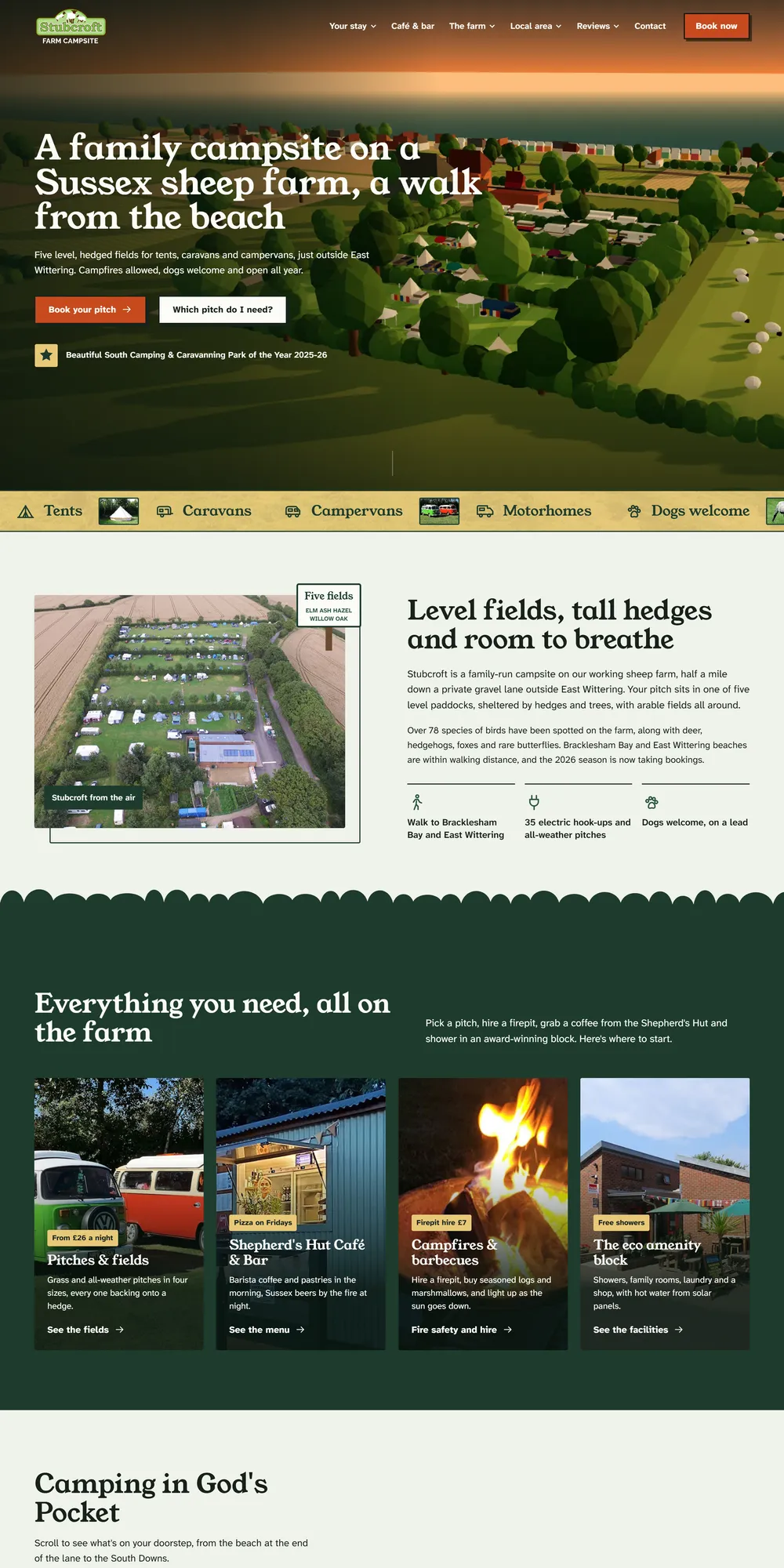 The homepage design we produced for Stubcroft Farm Campsite