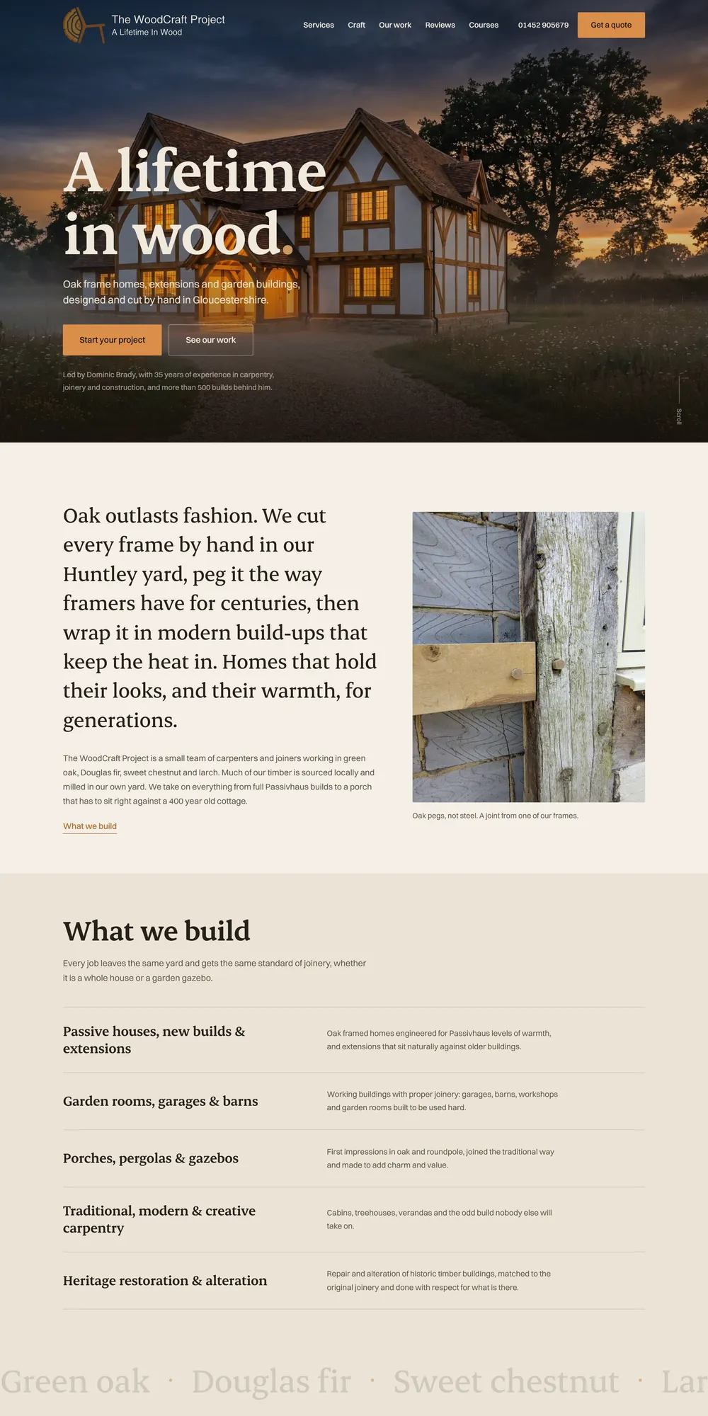 The homepage design we produced for The WoodCraft Project
