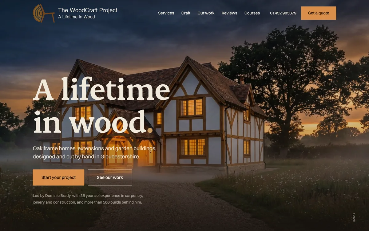 The homepage design we produced for The WoodCraft Project