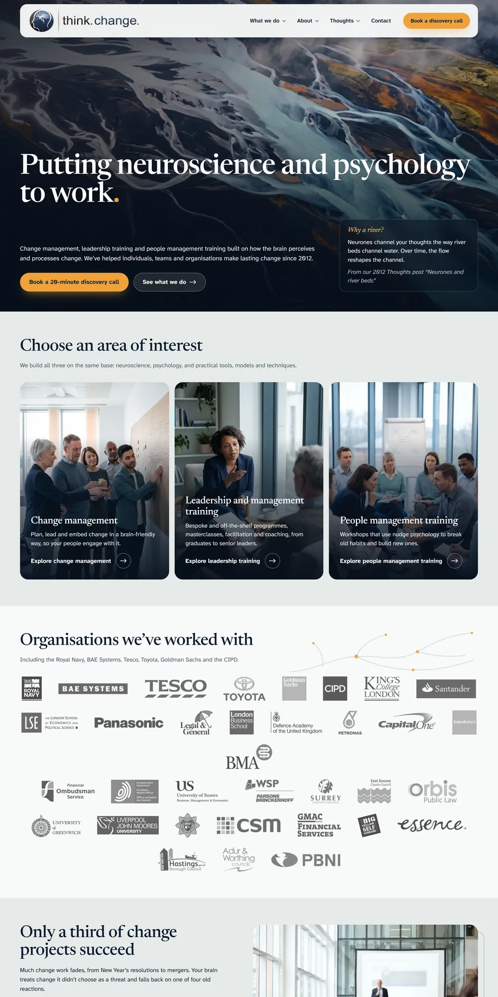 The homepage design we produced for Think Change