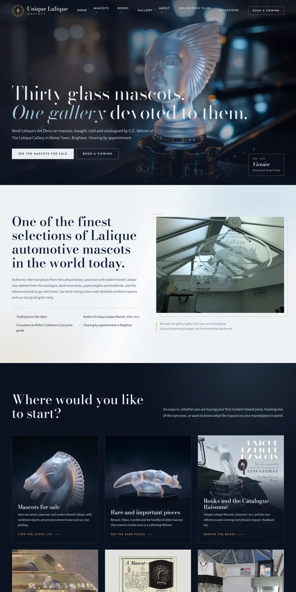 The homepage design we produced for Unique Lalique Mascots