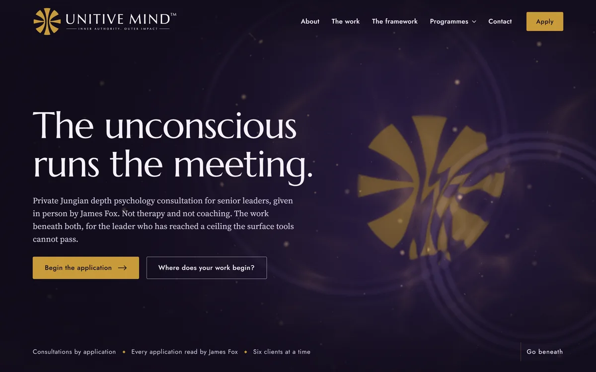 The homepage design we produced for Unitive Mind