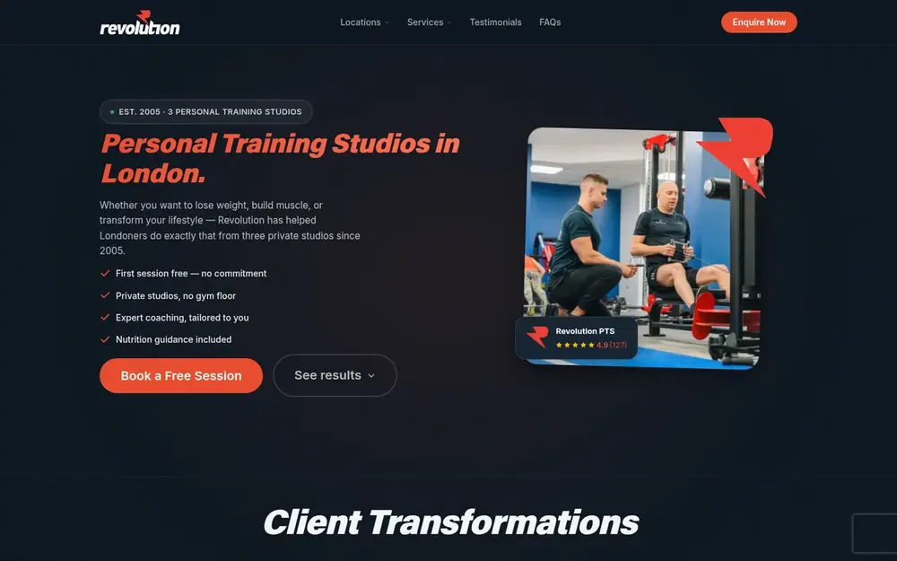 Revolution Personal Training Studios website