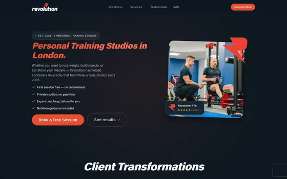 Revolution Personal Training Studios website