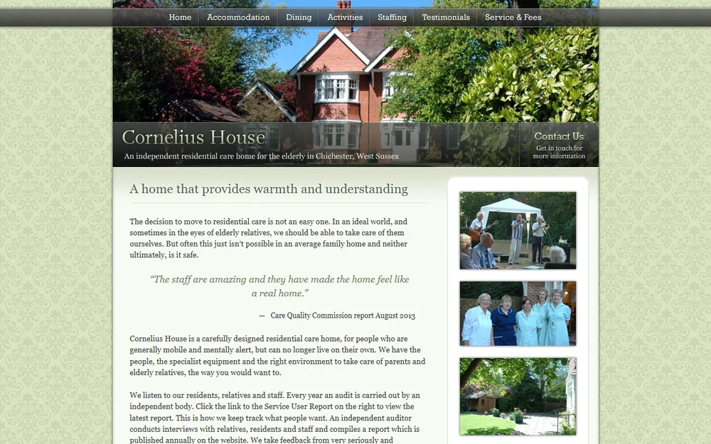 Cornelius House homepage as it was before we redesigned it