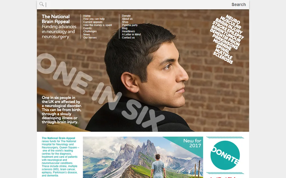 The National Brain Appeal homepage as it was before we redesigned it