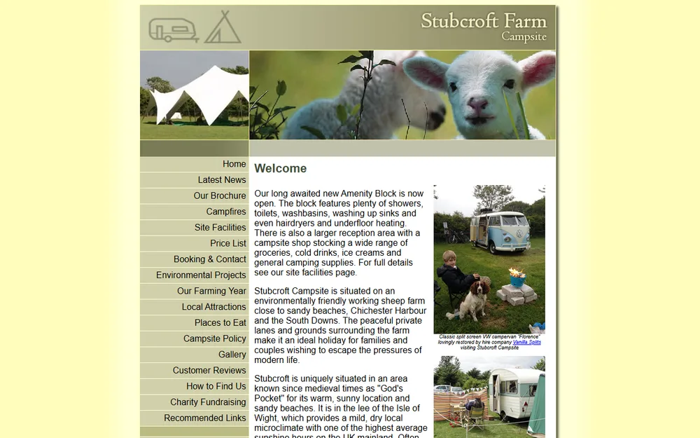 Stubcroft Farm Campsite homepage as it was before we redesigned it