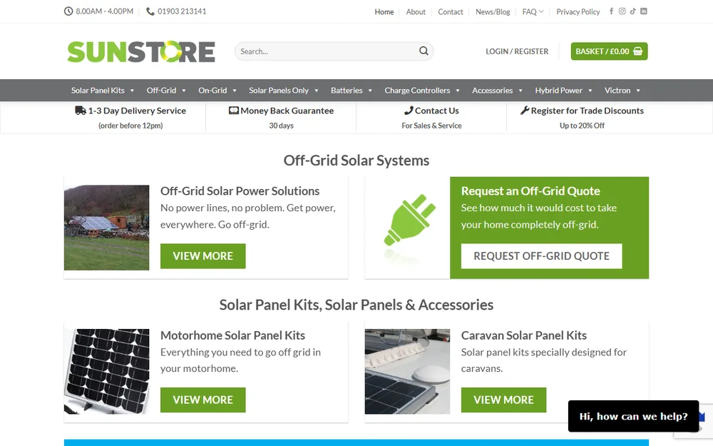 Sunstore Solar homepage as it is today