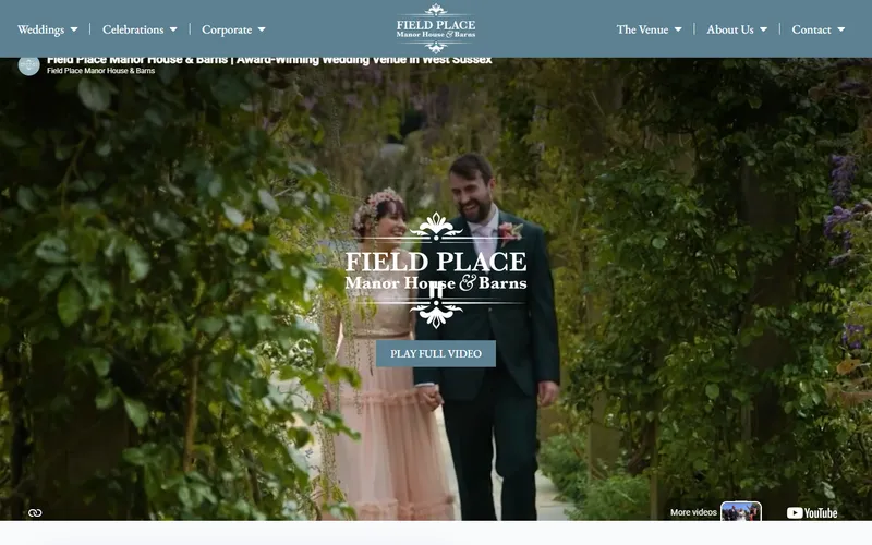 The Field Place Manor House & Barns homepage, designed and built by Samson Web Design