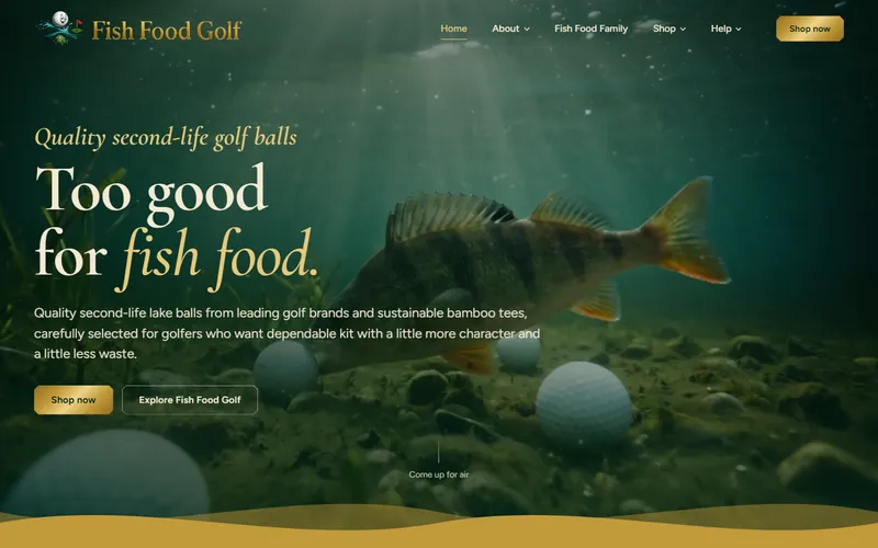 The Fish Food Golf homepage, designed and built by Samson Web Design