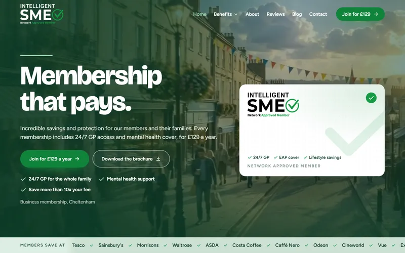 The Intelligent SME Network homepage, designed and built by Samson Web Design