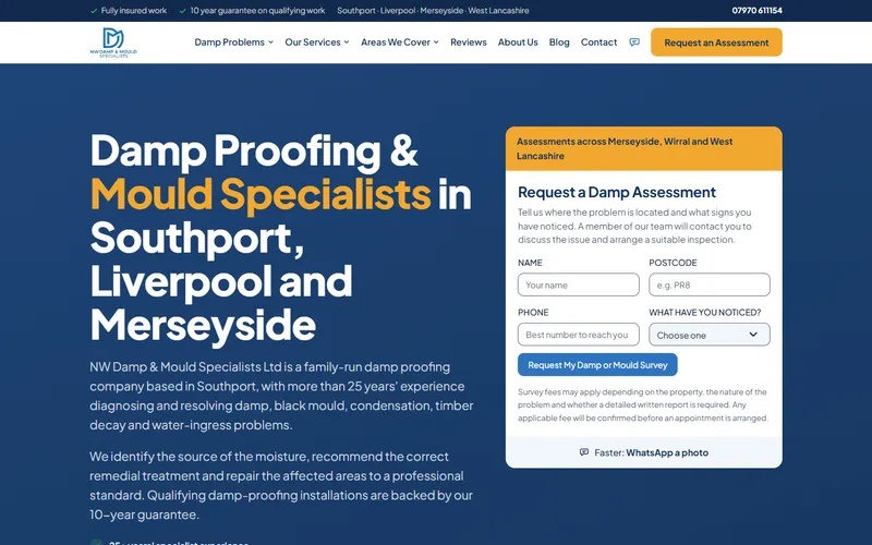The NW Damp & Mould homepage, designed and built by Samson Web Design