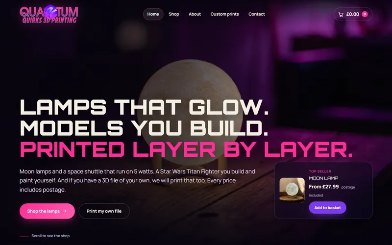 The Quantum Quirks homepage, designed and built by Samson Web Design