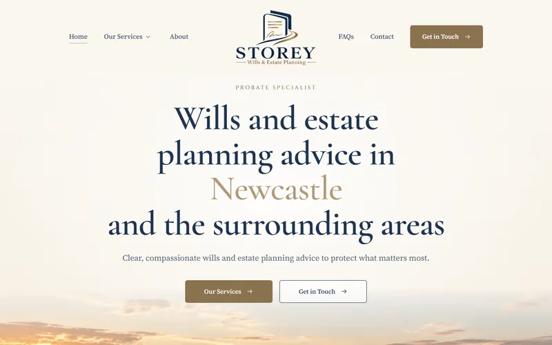 The Storey Wills homepage, designed and built by Samson Web Design