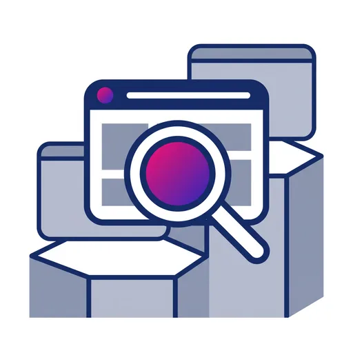 A magnifying glass over a website, with competitor websites ranked behind it