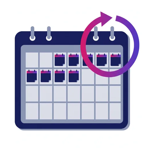 A calendar filled with scheduled articles and a refill arrow