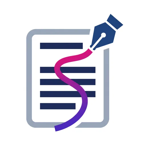 A pen writing onto an article page with headings and paragraphs