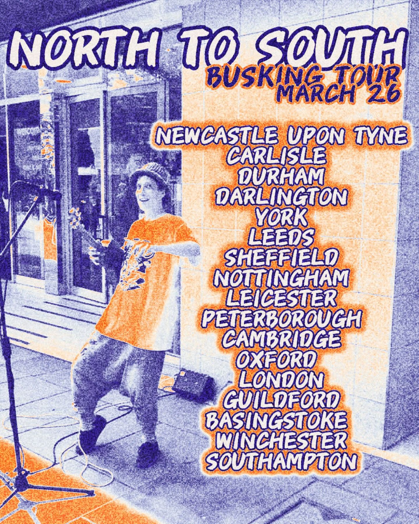 North to South busking tour poster, March 2026