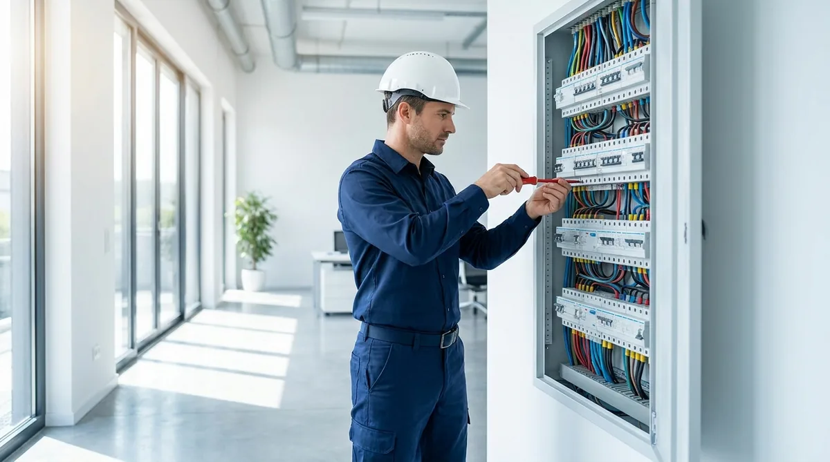 Electrician working on a modern distribution board