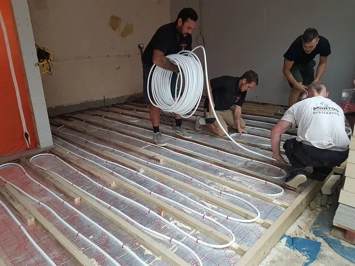 Underfloor heating loops before the screed at Burnham