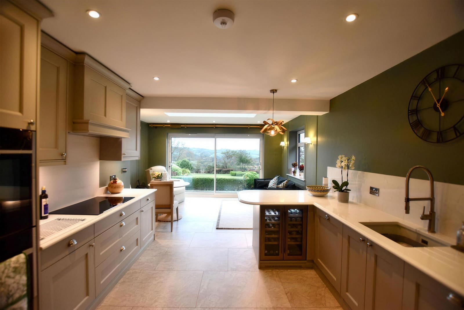 Finished open-plan kitchen at Warlingham